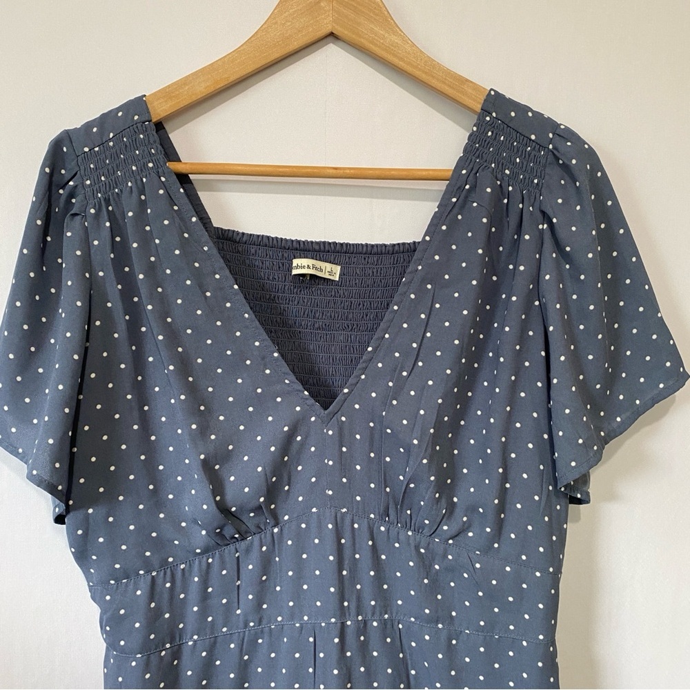 Abercrombie &‎ Fitch Polka Dot Mini Dress Blue Ruffle Hem Size Large Preppy - Picture 4 of 12